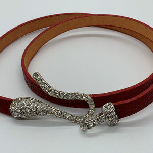 Synthetic Red Leather Necklace Adorned Stones NEW